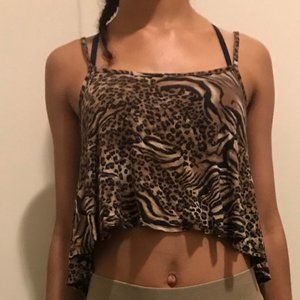 leopard print spaghetti strap crop top set